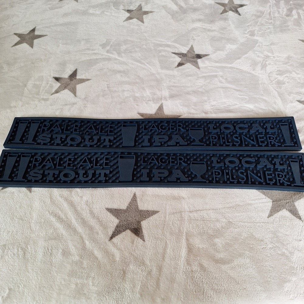 Lot of 2 Navy Blue Bar Mats Silicone Rubber Non Slip Barware Man-Cave Beer
